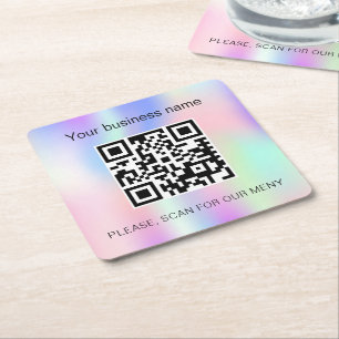 Holografisch roze bar restaurant qr code kartonnen onderzetters