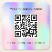 Holografisch roze bar restaurant qr code kartonnen onderzetters (Voorkant)