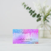 Holografisch roze blauw glitter drijft zout en spa visitekaartje (Staand voorkant)