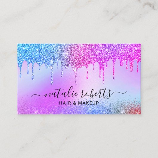 Holografisch roze blauw glitter drijft zout en spa visitekaartje (Voorkant)