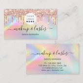 Holografisch roze blauwe Logo QR Lash Makeup Drive Visitekaartje (Voorkant / Achterkant)