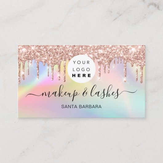 Holografisch roze blauwe Logo QR Lash Makeup Drive Visitekaartje (Voorkant)