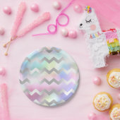 Holografisch roze blauwe unicorn regenboogChevron Papieren Bordje (Feest)