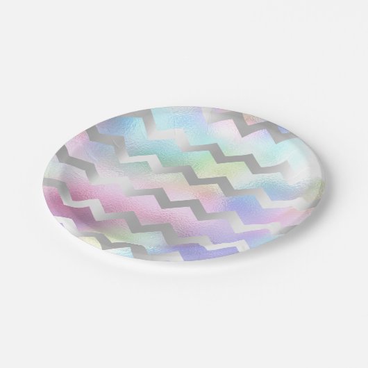 Holografisch roze blauwe unicorn regenboogChevron Papieren Bordje (Gekanteld)