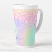 Holografisch roze druppels naam script latte mok (Rechterhoek)