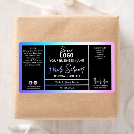 Holografisch roze en blauwe haarserumetiketten etiket (Insitu)