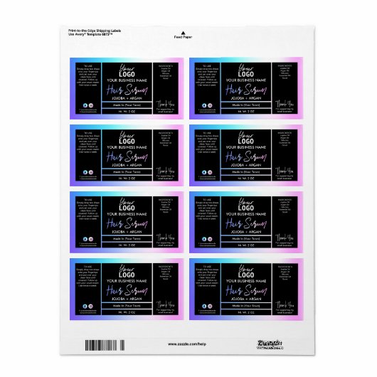 Holografisch roze en blauwe haarserumetiketten etiket (Full Sheet)