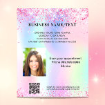 Holografisch roze foto qr code business flyer<br><div class="desc">Personaliseer en voeg jouw naam,  adres,  jouw tekst,  foto,  uw eigen QR code aan uw website toe. Blush roze,  paars,  roos goud,  munt groen,  holografie met faux glitter sparkles.</div>