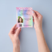 Holografisch roze foto qr code business flyer (Hand)
