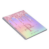 Holografisch roze glitter druist elegant monogram notitieboek (Rechterzijde)