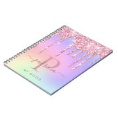 Holografisch roze glitter druist elegant monogram notitieboek (Linkerzijde)