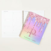 Holografisch roze glitter druist elegant monogram planner (Display)