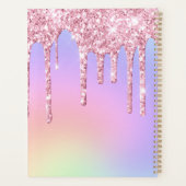 Holografisch roze glitter druist elegant monogram planner (Achterkant)
