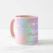 Holografisch roze glitter paarse groene regenboogn mok (Voorkant links)