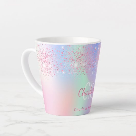 Holografisch roze glitter paarse mint regenboog latte mok (Linkerhoek)
