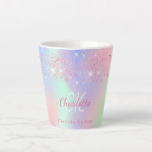 Holografisch roze glitter paarse mint regenboog latte mok (Voorkant)