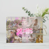 Holografisch roze Grafische Pasjes Gloed 5 Foto's Feestdagenkaart (Staand voorkant)