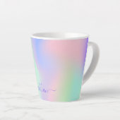 Holografisch roze groene regenboogmonogram latte mok (Rechterhoek)