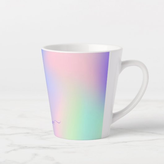 Holografisch roze groene regenboogmonogram latte mok (Rechts)