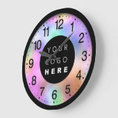 Holografisch Roze Moderne Aangepaste Logo Grote Klok (Hoek)