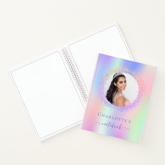 Holografisch roze paars fotomeisje notitieboek (Binnen)