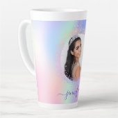 Holografisch roze paars naamscript latte mok (Linkerhoek)