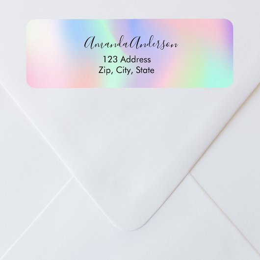 Holografisch roze paars script retouradres etiket