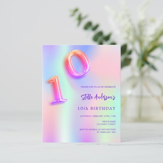 Holografisch roze paarse 10e verjaardagsbudget (Staand voorkant)