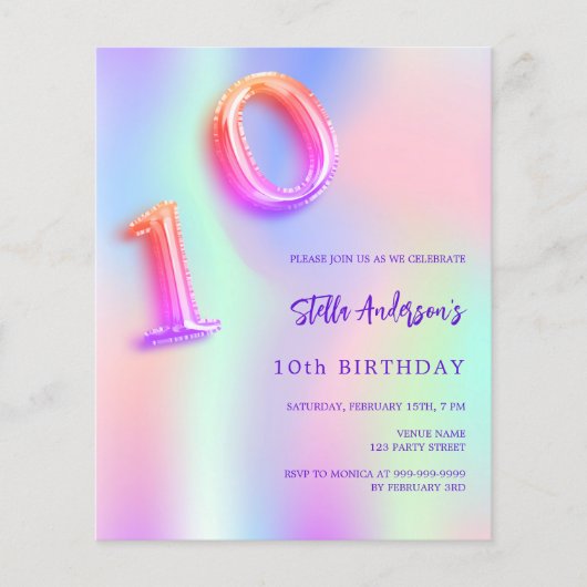 Holografisch roze paarse 10e verjaardagsbudget (Voorkant)