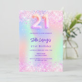 Holografisch roze paarse 21e verjaardag kaart (Staand voorkant)