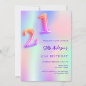 Holografisch roze paarse 21e verjaardag kaart (Voorkant)