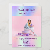 Holografisch roze paarse foto script Sweet 16 Save The Date (Voorkant)