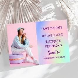 Holografisch roze paarse foto script Sweet 16 Save The Date