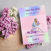 Holografisch roze paarse foto script Sweet 16 Save The Date