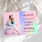 Holografisch roze paarse foto script verjaardag save the date
