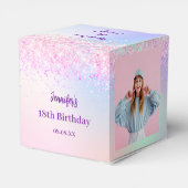 Holografisch roze paarse foto verjaardagsfeestje bedankdoosjes (Achterkant)