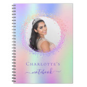 Holografisch roze paarse fotomeisjesschool notitieboek (Voorkant)