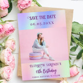 Holografisch roze paarse fotoscript verjaardag save the date