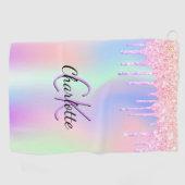 Holografisch roze paarse glitter aangepaste monogr golfhanddoek (Horizontaal)