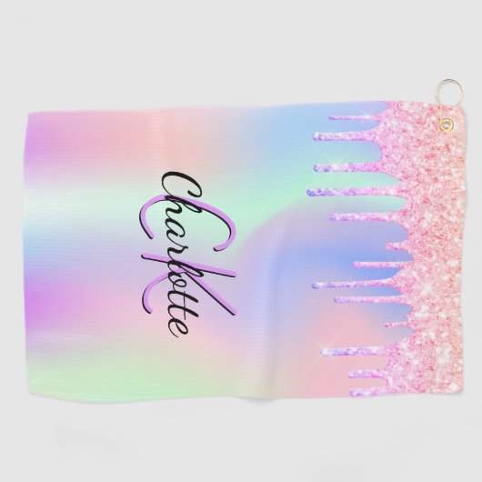 Holografisch roze paarse glitter aangepaste monogr golfhanddoek (Horizontaal)