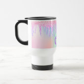 Holografisch roze paarse glitter druppelt monogram reisbeker (Links)