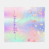 Holografisch roze paarse gouden sterren, naam scri fleece deken (Voorkant (Horizontaal))