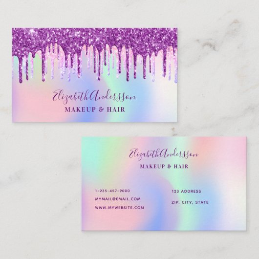 Holografisch roze paarse make-up haar visitekaartje (Voorkant / Achterkant)