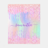 Holografisch roze paarse monogram script druppels fleece deken (Voorkant)