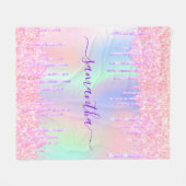 Holografisch roze paarse monogram script druppels fleece deken (Voorkant (Horizontaal))