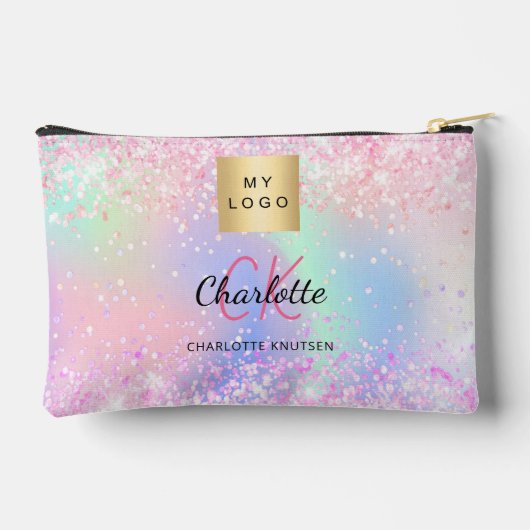 Holografisch roze paarse monogram zakelijk logo etui (Achterkant)