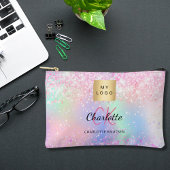 Holografisch roze paarse monogram zakelijk logo etui