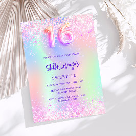 Holografisch roze paarse Sweet 16 Kaart