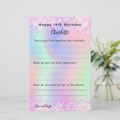 Holografisch roze paarse verjaardagswens kaart (Staand voorkant)