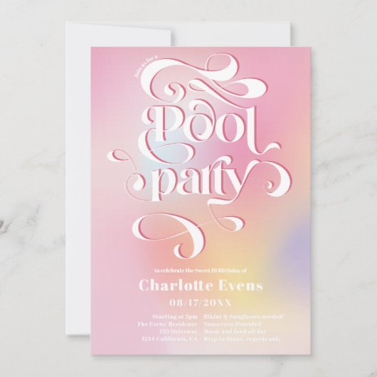 Holografisch roze poolpartij script zwemt op 16 pu kaart (Voorkant)